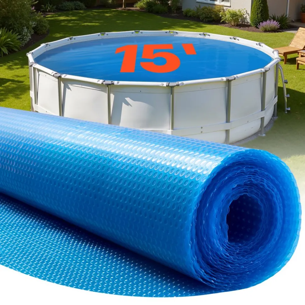 VEVOR Solar Pool Cover, 15 ft Round Pool Bubble Cover, 12 Mil Pools Solar Blanket with Bubble & PE Material, Daytime Heat Absorption, Nighttime Heat Retention, Heat Retaining Solars Covers, Blue