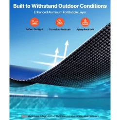 VEVOR Solar Pool Cover, 32 x 16 ft Pool Bubble Cover, 16 Mil Pools Solar Blanket with Dual Heat-Locking Air Layer for Pools, Daytime Heat Absorption, Nighttime Heat Retention, Blue & Silver, Cuttable