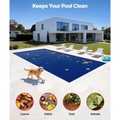 VEVOR Solar Pool Cover, 32 x 16 ft Pool Bubble Cover, 16 Mil Pools Solar Blanket with Dual Heat-Locking Air Layer for Pools, Daytime Heat Absorption, Nighttime Heat Retention, Blue & Silver, Cuttable