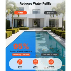 VEVOR Solar Pool Cover, 36 x 18 ft Rectangle Pool Bubble Cover, 8 Mil Pools Solar Blanket with Bubble & PE Material, Daytime Heat Absorption, Nighttime Heat Retention, Heat Retaining Solars Covers, Blue