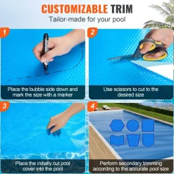 VEVOR Solar Pool Cover, 24 x 12 ft Rectangle Solar Blanket for Pools, Inground Above Ground Swimming Pool Solar Cover, 16 mil Solar Covers Blue