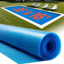 VEVOR Solar Pool Cover, 36 x 16 ft Rectangle Pool Bubble Cover, 12 Mil Pools Solar Blanket with Bubble & PE Material, Daytime Heat Absorption, Nighttime Heat Retention, Heat Retaining Solars Covers, Blue