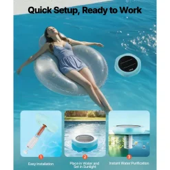 VEVOR Solar Pool Ionizer, Hexagon Copper Pool Ionizer Up to 45000 Gal, Floating Automatic Water Cleaner and Purifier, Chlorine Free Water, with Copper Anode, Spring, Brush and Filter for Pools & Spas