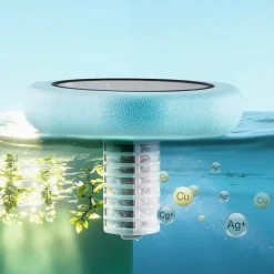 VEVOR Solar Pool Ionizer, Hexagon Copper Pool Ionizer Up to 45000 Gal, Floating Automatic Water Cleaner and Purifier, Chlorine Free Water, with Copper Anode, Spring, Brush and Filter for Pools & Spas