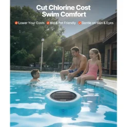 VEVOR Solar Pool Ionizer, Hexagon Copper Pool Ionizer Up to 45000 Gal, Floating Automatic Water Cleaner and Purifier, Chlorine Free Water, with Copper Anode, Spring, Brush and Filter for Pools & Spas
