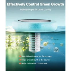 VEVOR Solar Pool Ionizer, Hexagon Copper Pool Ionizer Up to 45000 Gal, Floating Automatic Water Cleaner and Purifier, Chlorine Free Water, with Copper Anode, Spring, Brush and Filter for Pools & Spas
