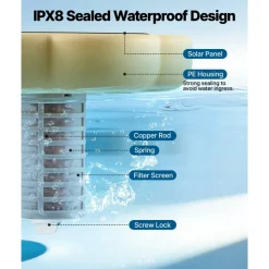 VEVOR Solar Pool Ionizer, Petal Copper Pool Ionizer Up to 45000 Gal, Floating Automatic Water Cleaner and Purifier, Chlorine Free Water, with Copper Anode, Spring, Brush and Filter for Pools & Spas