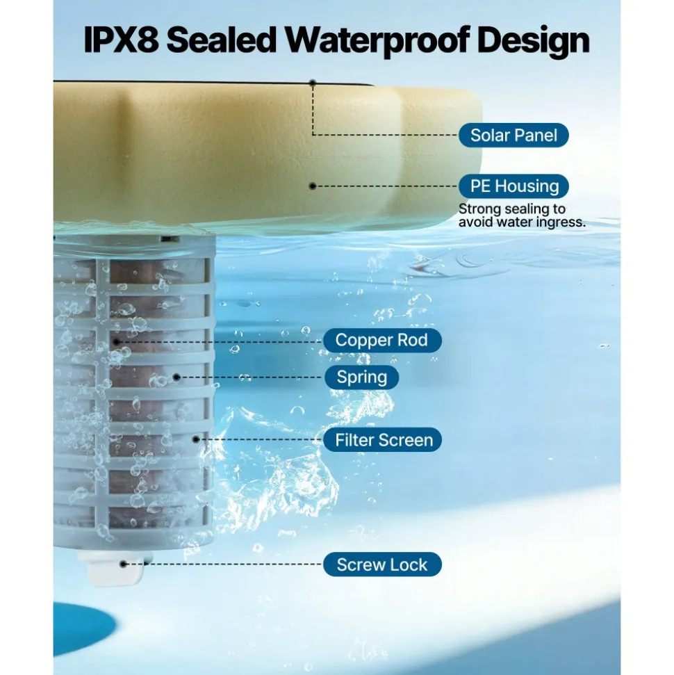 VEVOR Solar Pool Ionizer, Petal Copper Pool Ionizer Up to 45000 Gal, Floating Automatic Water Cleaner and Purifier, Chlorine Free Water, with Copper Anode, Spring, Brush and Filter for Pools & Spas