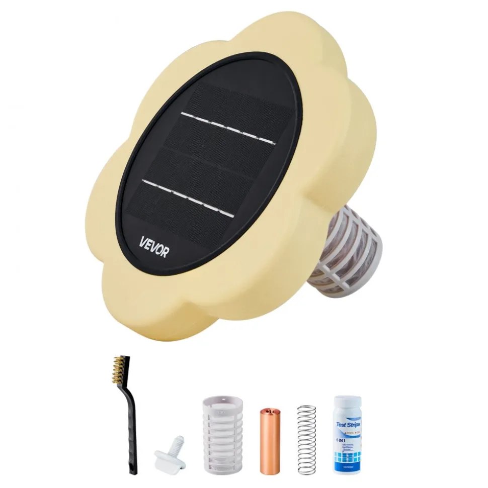 VEVOR Solar Pool Ionizer, Petal Copper Pool Ionizer Up to 45000 Gal, Floating Automatic Water Cleaner and Purifier, Chlorine Free Water, with Copper Anode, Spring, Brush and Filter for Pools & Spas