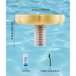 VEVOR Solar Pool Ionizer, Petal Copper Pool Ionizer Up to 45000 Gal, Floating Automatic Water Cleaner and Purifier, Chlorine Free Water, with Copper Anode, Spring, Brush and Filter for Pools & Spas
