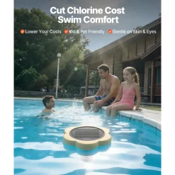 VEVOR Solar Pool Ionizer, Petal Copper Pool Ionizer Up to 45000 Gal, Floating Automatic Water Cleaner and Purifier, Chlorine Free Water, with Copper Anode, Spring, Brush and Filter for Pools & Spas