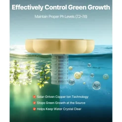VEVOR Solar Pool Ionizer, Petal Copper Pool Ionizer Up to 45000 Gal, Floating Automatic Water Cleaner and Purifier, Chlorine Free Water, with Copper Anode, Spring, Brush and Filter for Pools & Spas