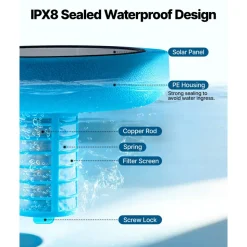 VEVOR Solar Pool Ionizer, Round Copper Pool Ionizer Up to 45000 Gal, Floating Automatic Water Cleaner and Purifier, Chlorine Free Water, with Copper Anode, Spring, Brush and Filter for Pools & Spas