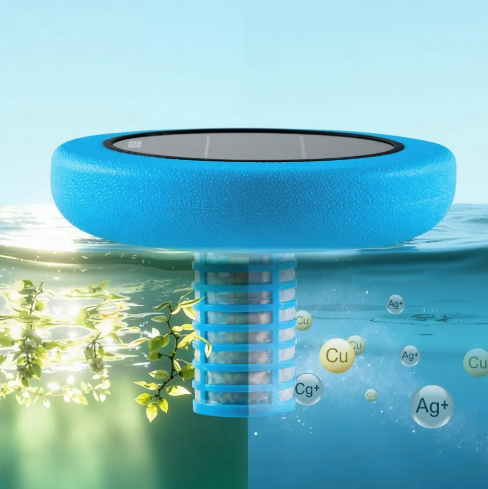 VEVOR Solar Pool Ionizer, Round Copper Pool Ionizer Up to 45000 Gal, Floating Automatic Water Cleaner and Purifier, Chlorine Free Water, with Copper Anode, Spring, Brush and Filter for Pools & Spas