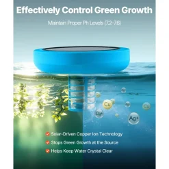 VEVOR Solar Pool Ionizer, Round Copper Pool Ionizer Up to 35000 Gal, Floating Automatic Water Cleaner and Purifier, Chlorine Free Water, with Copper Anode, Spring, Brush and Filter for Pools & Spas