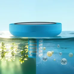VEVOR Solar Pool Ionizer, Round Copper Pool Ionizer Up to 35000 Gal, Floating Automatic Water Cleaner and Purifier, Chlorine Free Water, with Copper Anode, Spring, Brush and Filter for Pools & Spas