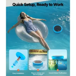 VEVOR Solar Pool Ionizer, Round Copper Pool Ionizer Up to 35000 Gal, Floating Automatic Water Cleaner and Purifier, Chlorine Free Water, with Copper Anode, Spring, Brush and Filter for Pools & Spas