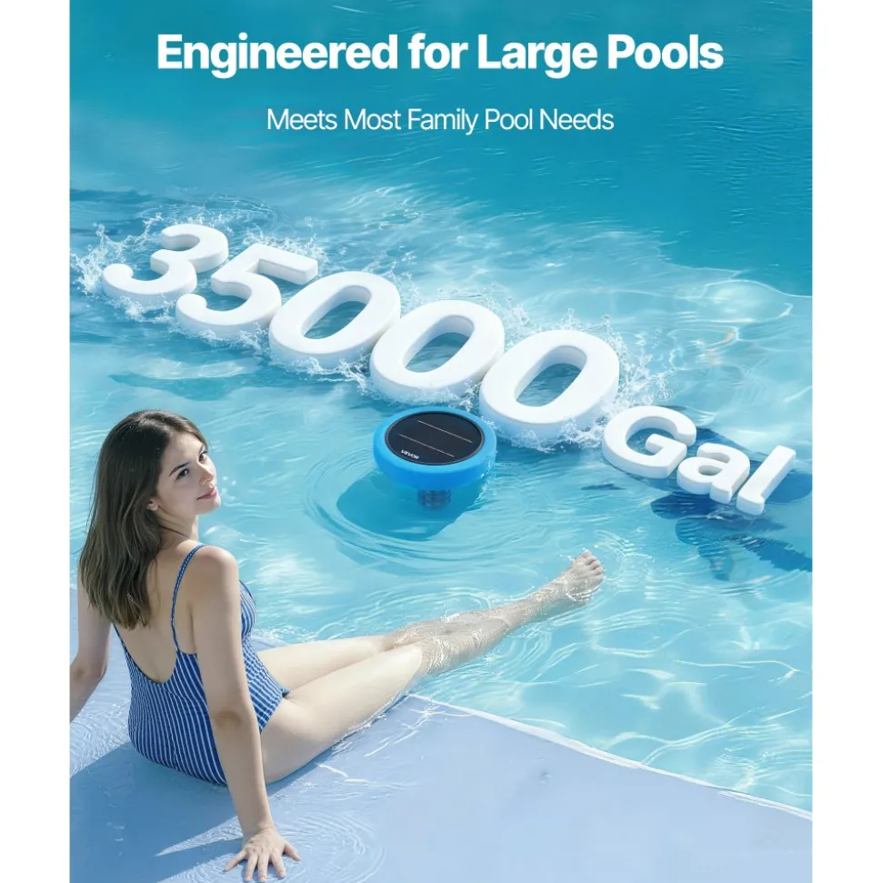 VEVOR Solar Pool Ionizer, Round Copper Pool Ionizer Up to 35000 Gal, Floating Automatic Water Cleaner and Purifier, Chlorine Free Water, with Copper Anode, Spring, Brush and Filter for Pools & Spas