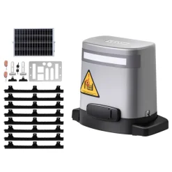 VEVOR Solar Sliding Gate Opener, 280W Electric Gate Opener for Doors up to 65.6ft 1799lbs, Gear Track Rolling Fence Door Motor with Infrared Sensor & 2 Remote Controls, Driveway Gates Opening System
