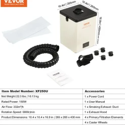 VEVOR Solder Fume Extractor, 150W Soldering Smoke Extractor with 3-Stage Filters, 332 m³/h Strong Suction Smoke Absorber and Purifier for Soldering, Engraving, DIY Welding, Salon