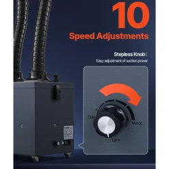 VEVOR Soldering Fume Extractor with Dual Hoses, 275W Brushless Solder Smoke Absorber with 4-Stage Filters & 10 Speeds, 380m³/h Strong Suction Smoke Purifier for Soldering, Laser Engraving, DIY Welding