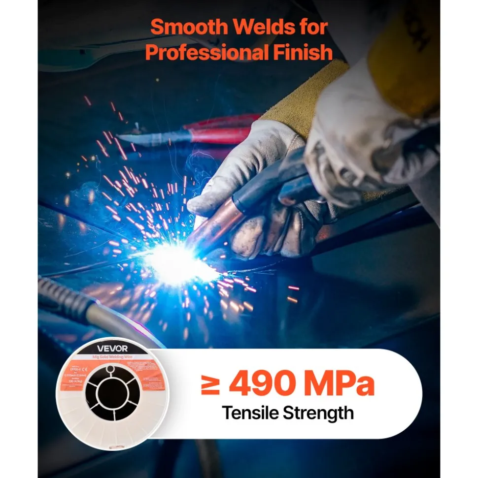 VEVOR Solid MIG Welding Wire, ER70S-6 0.035-inch 10 LBS, Low Spatter Mild Steel Welding Wire with High Deoxidizers for All-Position Gas Shielded Welding