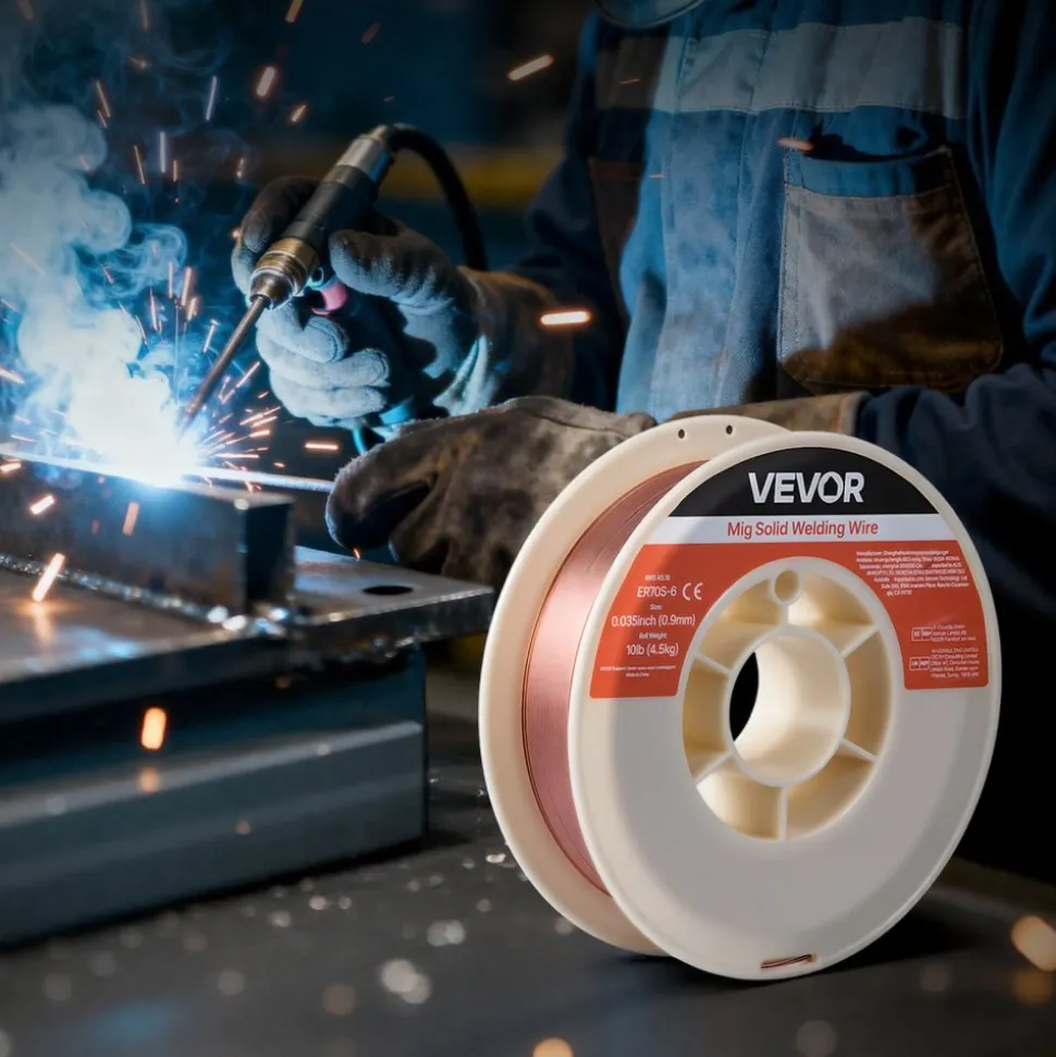 VEVOR Solid MIG Welding Wire, ER70S-6 0.035-inch 10 LBS, Low Spatter Mild Steel Welding Wire with High Deoxidizers for All-Position Gas Shielded Welding