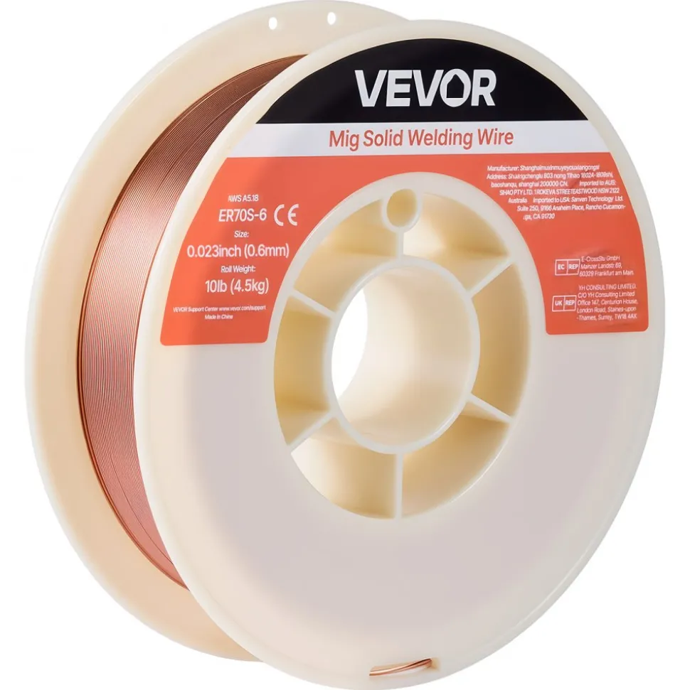 VEVOR Solid MIG Welding Wire, ER70S-6 0.023-inch 10 LBS, Low Spatter Mild Steel Welding Wire with High Deoxidizers for All-Position Gas Shielded Welding