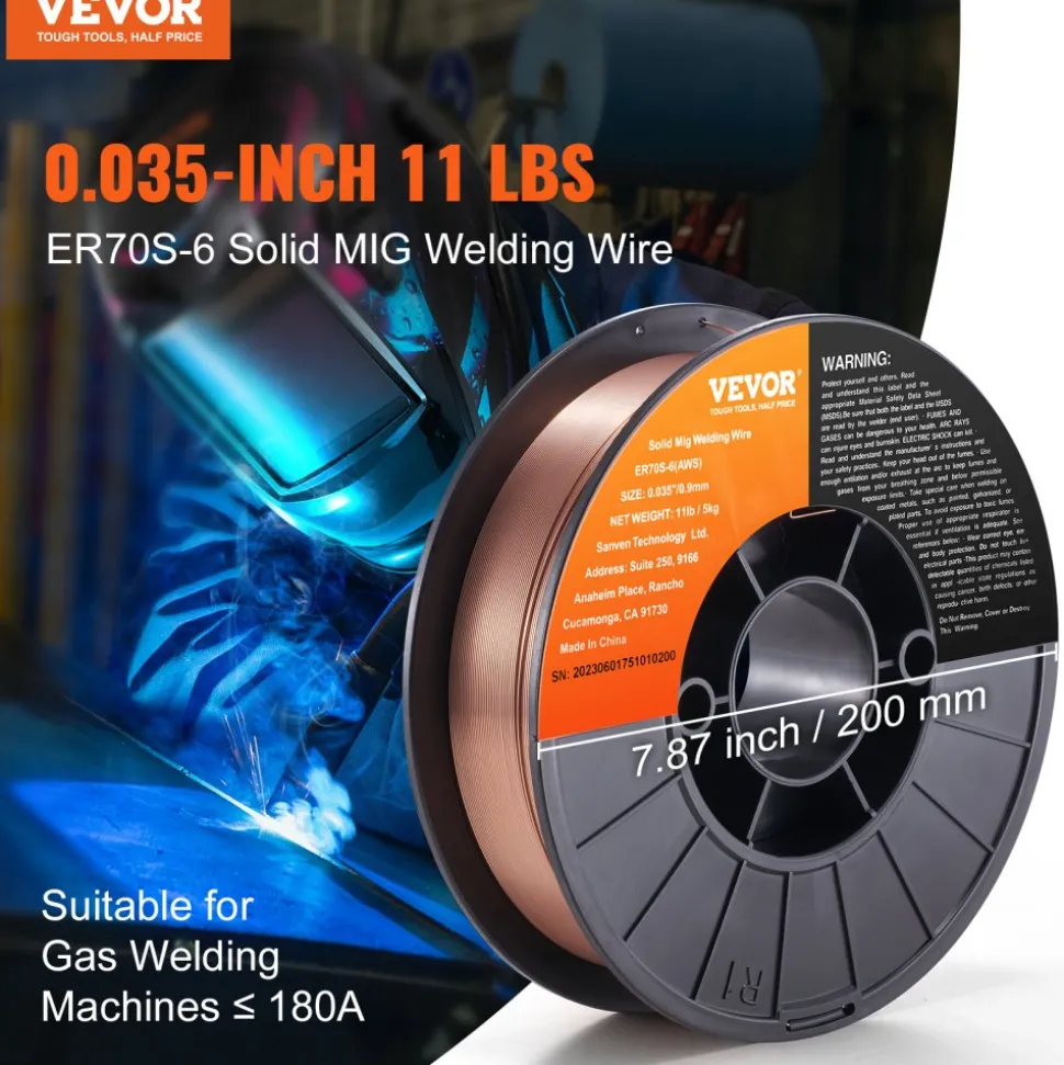 VEVOR Solid MIG Welding Wire, ER70S-6 0.035-inch 11LBS with Low Splatter and High Levels of Deoxidizers for All Position Gas Welding