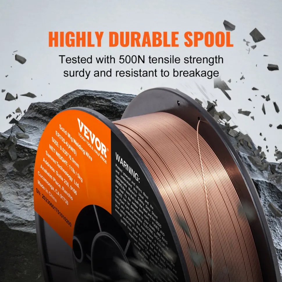 VEVOR Solid MIG Welding Wire, ER70S-6 0.035-inch 11LBS with Low Splatter and High Levels of Deoxidizers for All Position Gas Welding