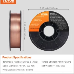 VEVOR Solid MIG Welding Wire, ER70S-6 0.030-inch 11LBS with Low Splatter and High Levels of Deoxidizers for All Position Gas Welding
