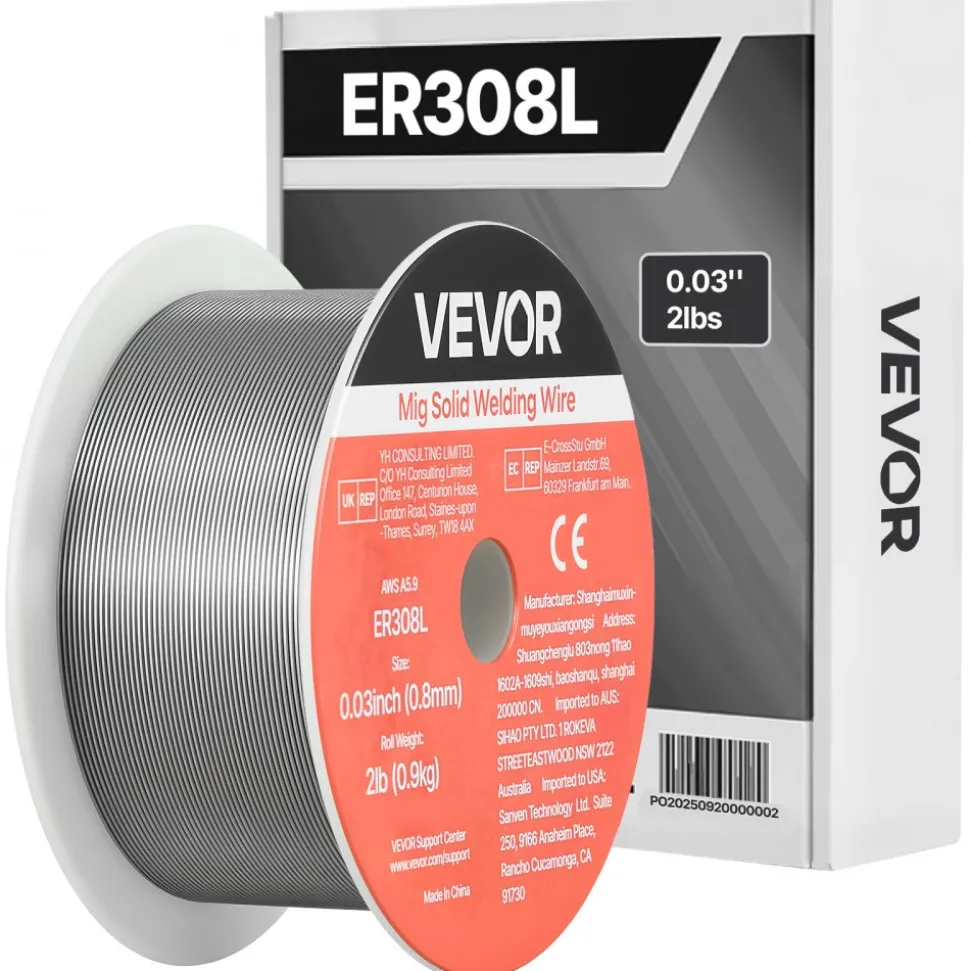 VEVOR Solid MIG Welding Wire, ER308L 0.03-inch 2 LBS, Low Spatter Stainless Steel Welding Wire with High Feedability for All-Position Gas Shielded Welding