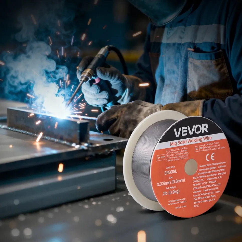 VEVOR Solid MIG Welding Wire, ER308L 0.03-inch 2 LBS, Low Spatter Stainless Steel Welding Wire with High Feedability for All-Position Gas Shielded Welding