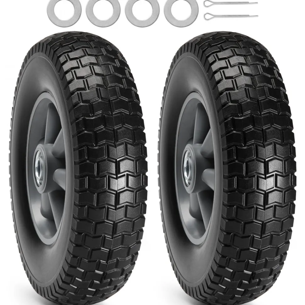 VEVOR Solid PU Run-Flat Tire Wheel, 10", 2-Pack, 180 lbs Dynamic Load, 220 lbs Static Load, Flat Free Tubeless Tires and Wheels for Hand Truck, Utility Cart, Dollies, Garden Trailers, Various Carts