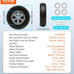 VEVOR Solid PU Run-Flat Tire Wheel, 10