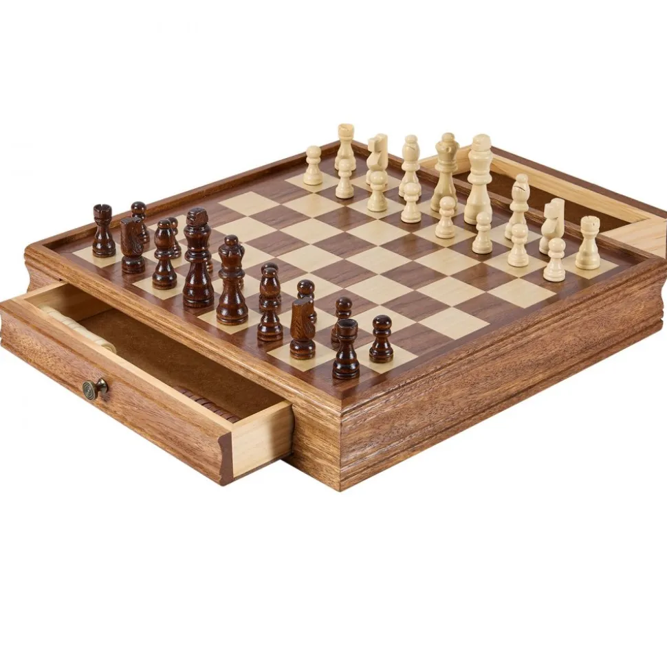 VEVOR Solid Wood Chess Set, 15 inch 2-IN-1 Chess Checkers Game Set, Chess Board Games with Storage Drawer & Weighted Chess Checkers Pieces & 2 Queens, for Adults Kids Tournament Professional Beginner