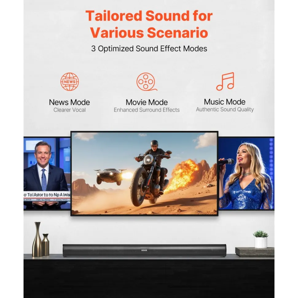 VEVOR Sound Bar for Smart TV, 2.1 Channel, 35-Inch Compact Soundbar TV Speakers with Built-In Subwoofer for Projector, Bluetooth AUX Connection, Easy Setup, 120W Surround Sound System for Home Audio