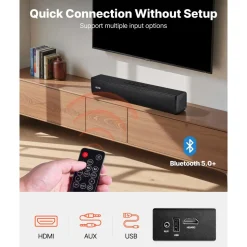 VEVOR Sound Bar for Smart TV, 2.0 Channel, 24-Inch Compact Soundbar TV Speakers for Projector, Bluetooth AUX Connection, Remote Control, Easy Setup, 80W Surround Sound System for PC Home Theater Audio