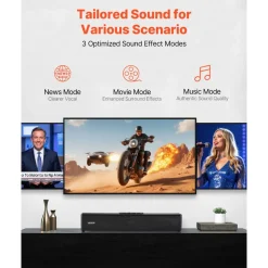 VEVOR Sound Bar for Smart TV, 2.0 Channel, 24-Inch Compact Soundbar TV Speakers for Projector, Bluetooth AUX Connection, Remote Control, Easy Setup, 80W Surround Sound System for PC Home Theater Audio