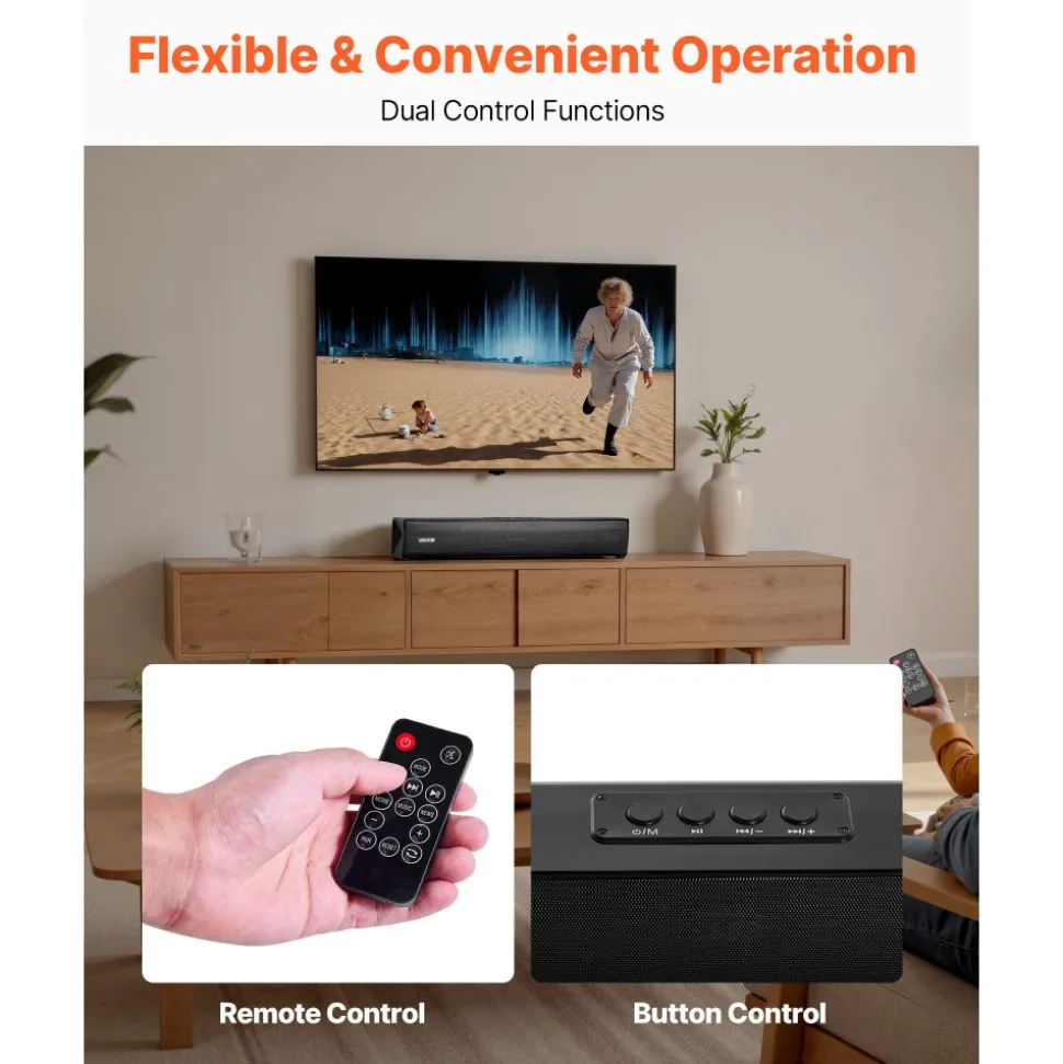VEVOR Sound Bar for Smart TV, 2.0 Channel, 24-Inch Compact Soundbar TV Speakers for Projector, Bluetooth AUX Connection, Remote Control, Easy Setup, 80W Surround Sound System for PC Home Theater Audio