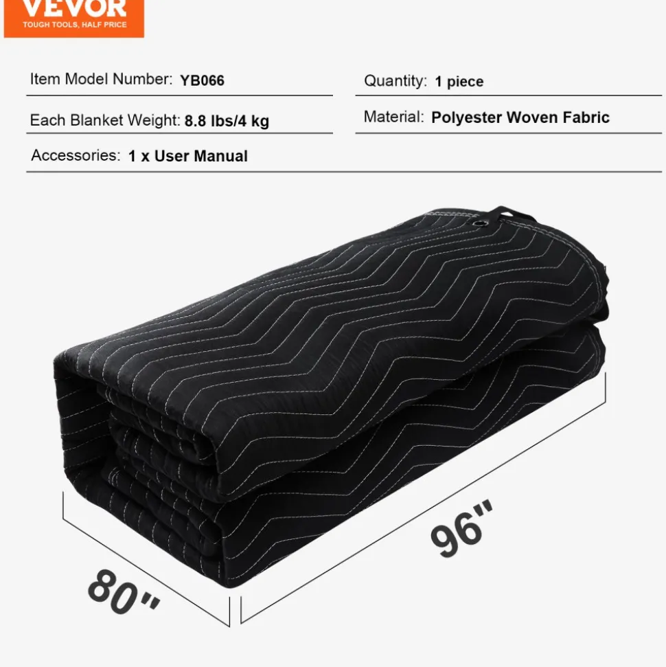 VEVOR Sound Dampening Blanket, 96" x 80", Extra Large Studio Grommeted Soundproof Blanket with Grommets, Light Blocker for Door Acoustic Noise Blocking Blanket Studio Sound Absorption Sheet, Black