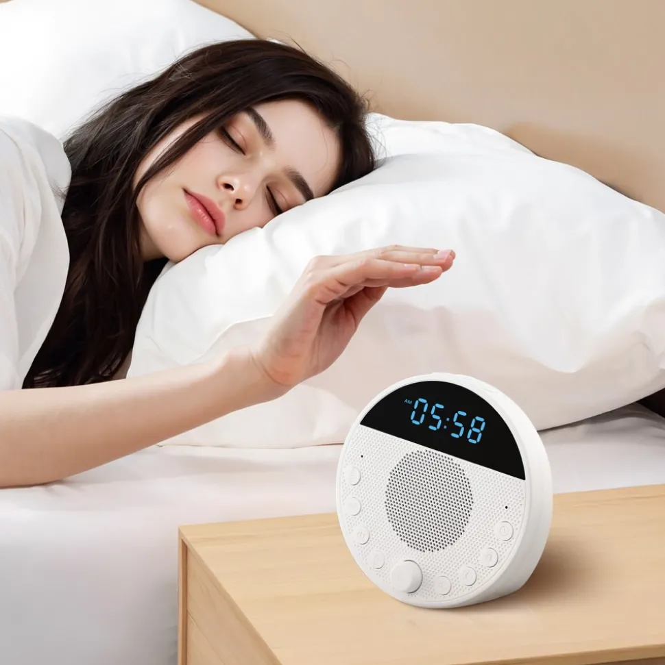 VEVOR Sound Machine, 18 Soothing Sleep Sounds, 7-Color Night Light, 6-in-1 White Noise Sound Machine with Dual Alarms, APP, Auto-Off Timer and Memory Function, for Baby, Adults, Home, Office & Travel