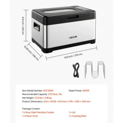 VEVOR Sous Vide Cooker, 800W Sous-Vide Machine, Suveed Cooking Machine with LED Digital Display, Glass Lid, Precise Temperature & Timer Control, for Family & Friends, All-in-One Sous Vide Pot