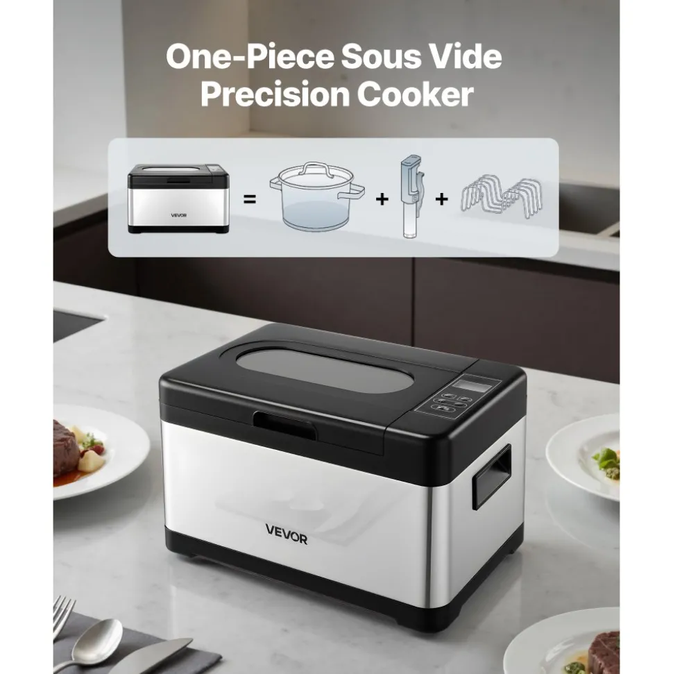 VEVOR Sous Vide Cooker, 800W Sous-Vide Machine, Suveed Cooking Machine with LED Digital Display, Glass Lid, Precise Temperature & Timer Control, for Family & Friends, All-in-One Sous Vide Pot