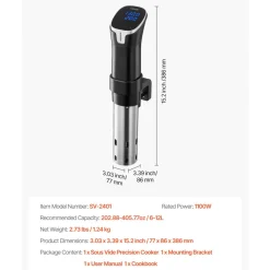 VEVOR Sous Vide Precision Cooker, 1100W Sous-Vide Cooking Machine, WIFI Immersion Circulator with LED Digital Display, Fast-Heating, Accurate Temperature & Timer Control, SUS304 Stainless Steel