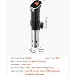 VEVOR Sous Vide Precision Cooker, 1100W Sous-Vide Cooking Machine, WIFI Immersion Circulator with 10 Preset Recipes, LCD Touchscreen, Fast-Heating, Accurate Temperature & Timer, App Control