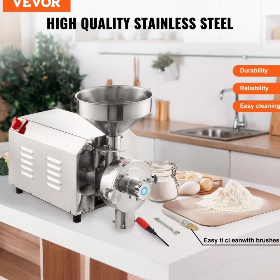 VEVOR Soybean Grinder Commercial Grinding Machine for Spices 2200W Corn Mill Grinder 50 KG/H Stainless Steel Corn Grinder Industrial Flour Milling Machine for Pepper Soybean Peanut Corn Grains