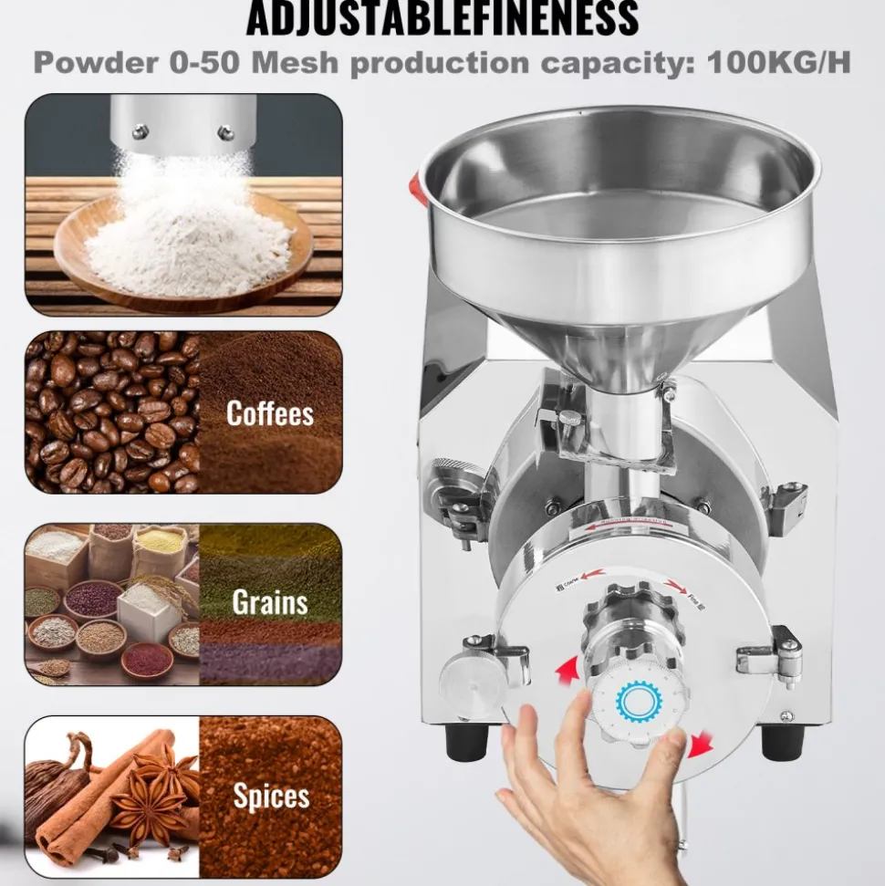 VEVOR Soybean Grinder Commercial Grinding Machine for Spices 3000W Corn Mill Grinder 100 KG/H Stainless Steel Corn Grinder Industrial Flour Milling Machine for Pepper Soybean Peanut Corn Grains