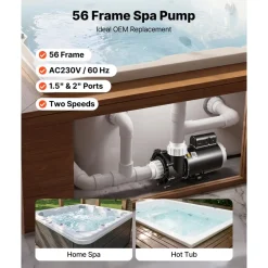 VEVOR SPA Pump 2HP Hot Tub Pump 2 Speed 56 Frame with 1.5" & 2" Port, 230V, 168 GPM High Speed & 68 GPM Low Speed, 90° Rotational Interface, SPA Bath Water Circulation, Compatible with OEM Models
