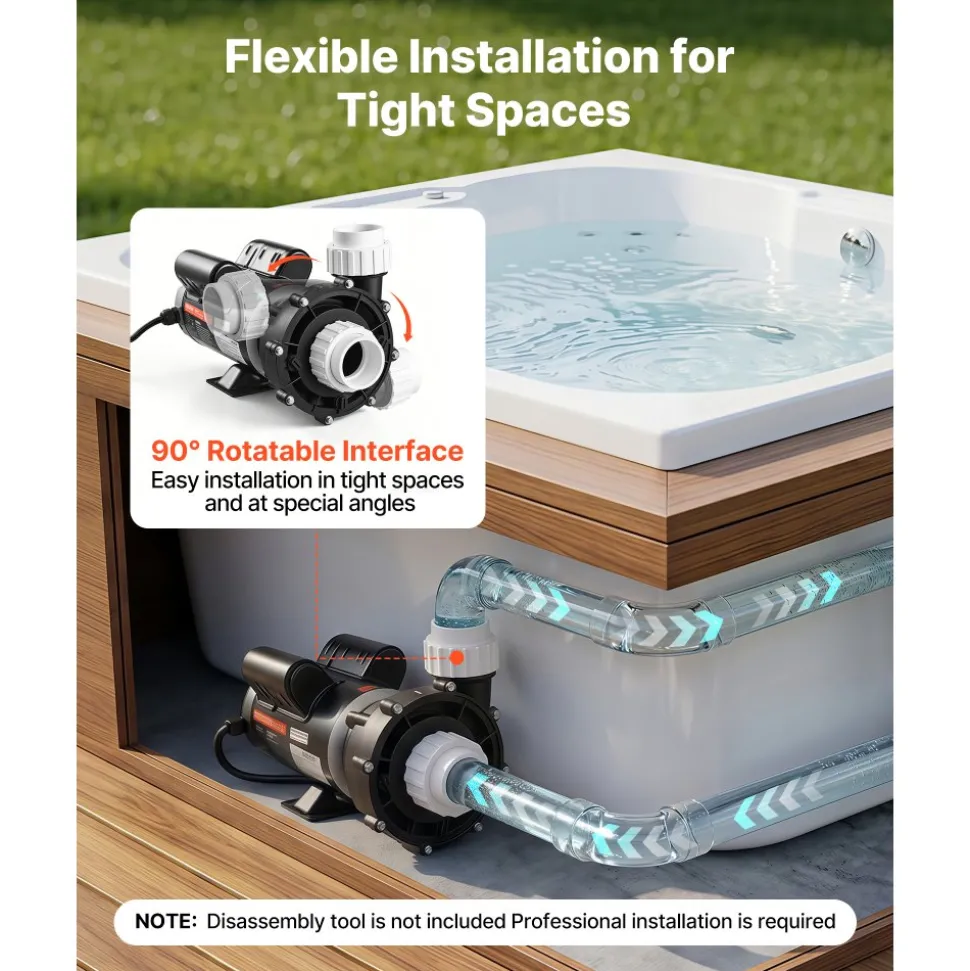 VEVOR SPA Pump 2.5HP Hot Tub Pump 2 Speed 48 Frame with 1.5" & 2" Port, 230V, 175 GPM High Speed & 66 GPM Low Speed, 90° Rotational Interface, SPA Bath Water Circulation, Compatible with OEM Models